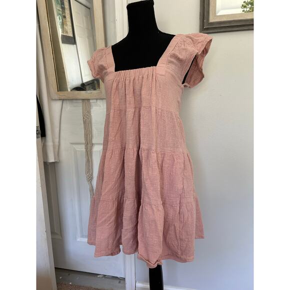 Altar’d State Pinafore style Tiered Rose Dress - Picture 2 of 6